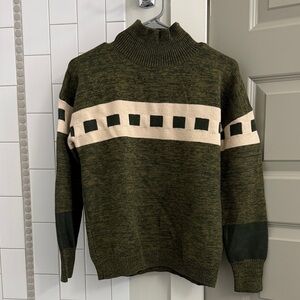 Roolee Olive Green Mock neck Sweater with Cream Accents